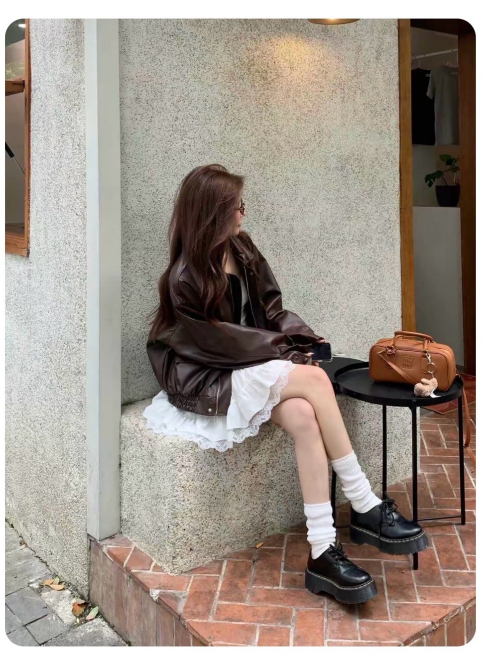 Dark Brown Leather Bomber Jacket